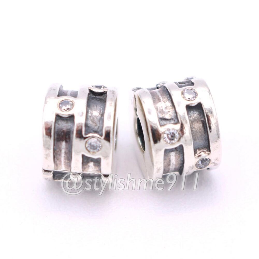 Two Authentic PANDORA Sparkling Clip with Clear CZ - 790291CZ